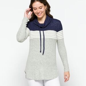 Women's Navy and Gray Cowl Neck Sweater